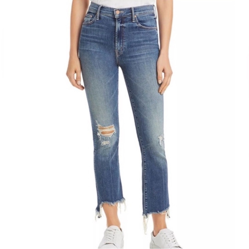 MOTHER The Insider Crop Step Fray Jeans Walking on Coals Medium Blue Size 25